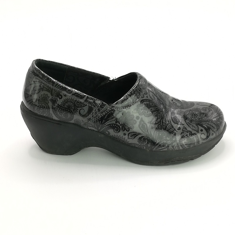 Nurse Mates Shoes Womens Clog Bryar CBTB13 Paisley Floral Gray Black Slip On 10